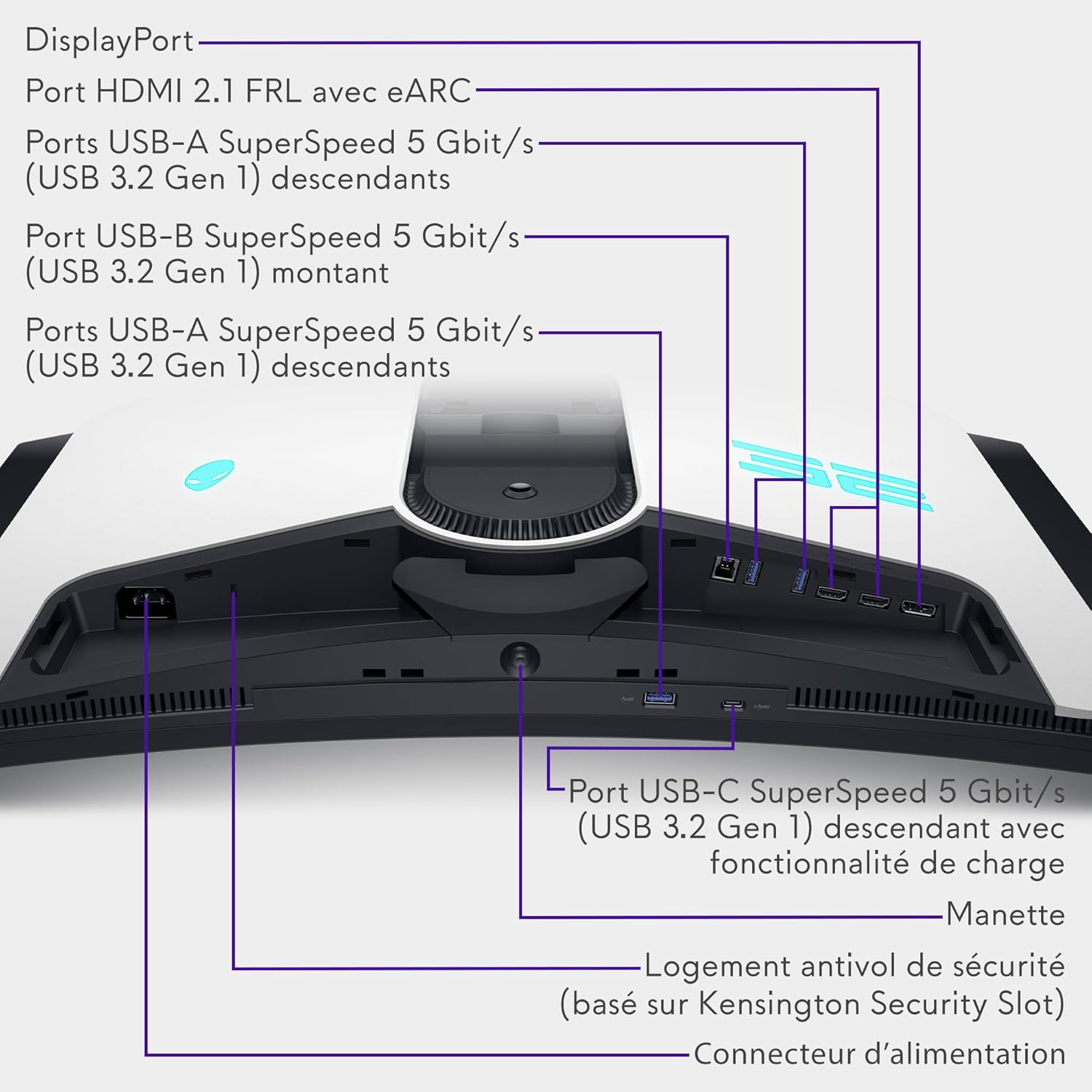 Connectiques de l'écran Alienware QD OLED